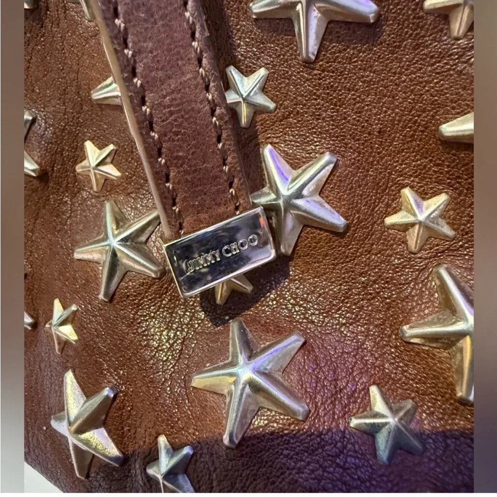 042. Jimmy Choo Star Studded Leather Shoulder Tote Bag
